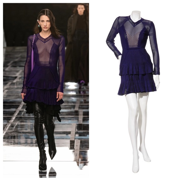 Givenchy FW22 Purple Mesh Ribbed Knit Pleated Runway Dress Size Small - Picture 1 of 12